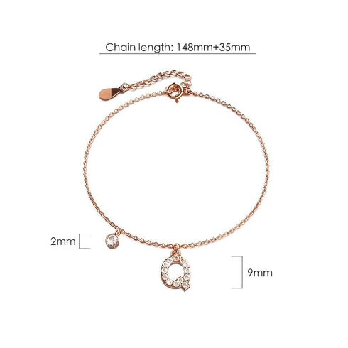 Solid 925 Sterling Silver Initial Crystal Personalised Alphabet Letter Bracelet Rose Gold Filled
